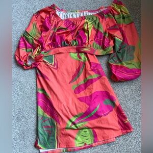 Vibrant Off-Shoulder 2 pc top and ankle skirt